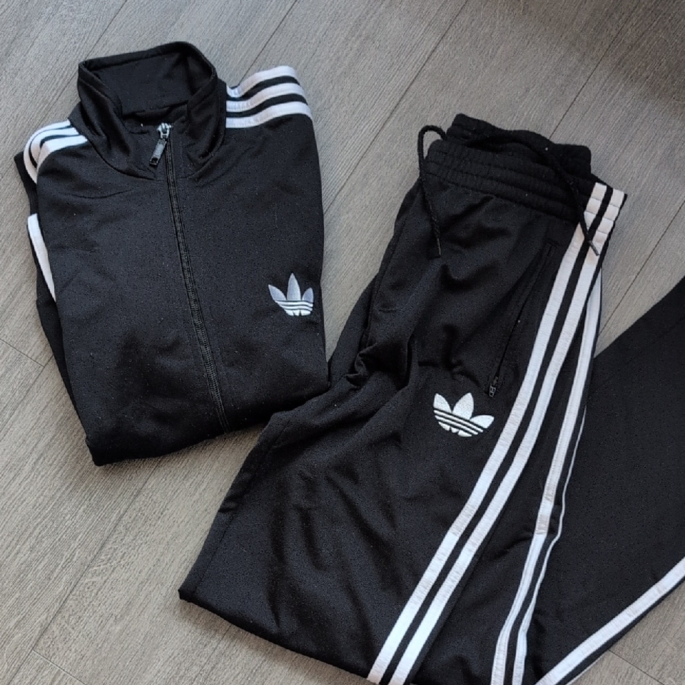 Adidas Black Track Suit with White Stripes